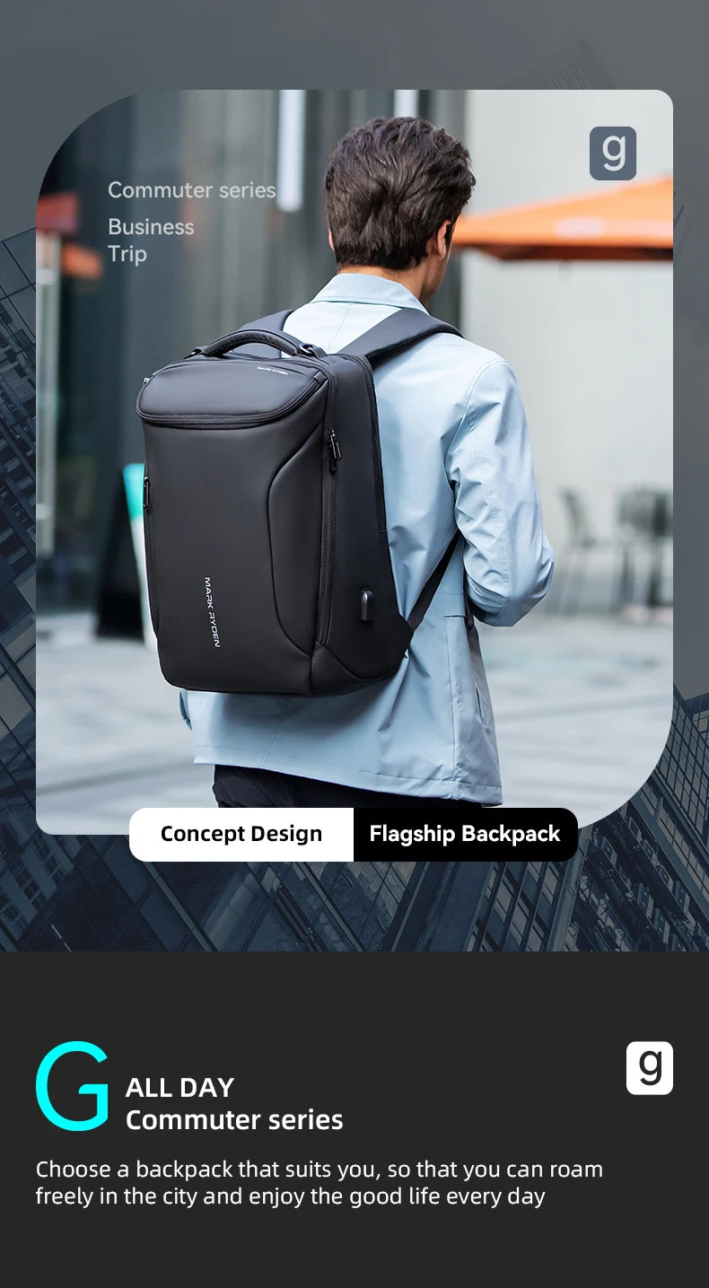 MARK RYDEN Waterproof Business & Travel Backpack with USB Charging
