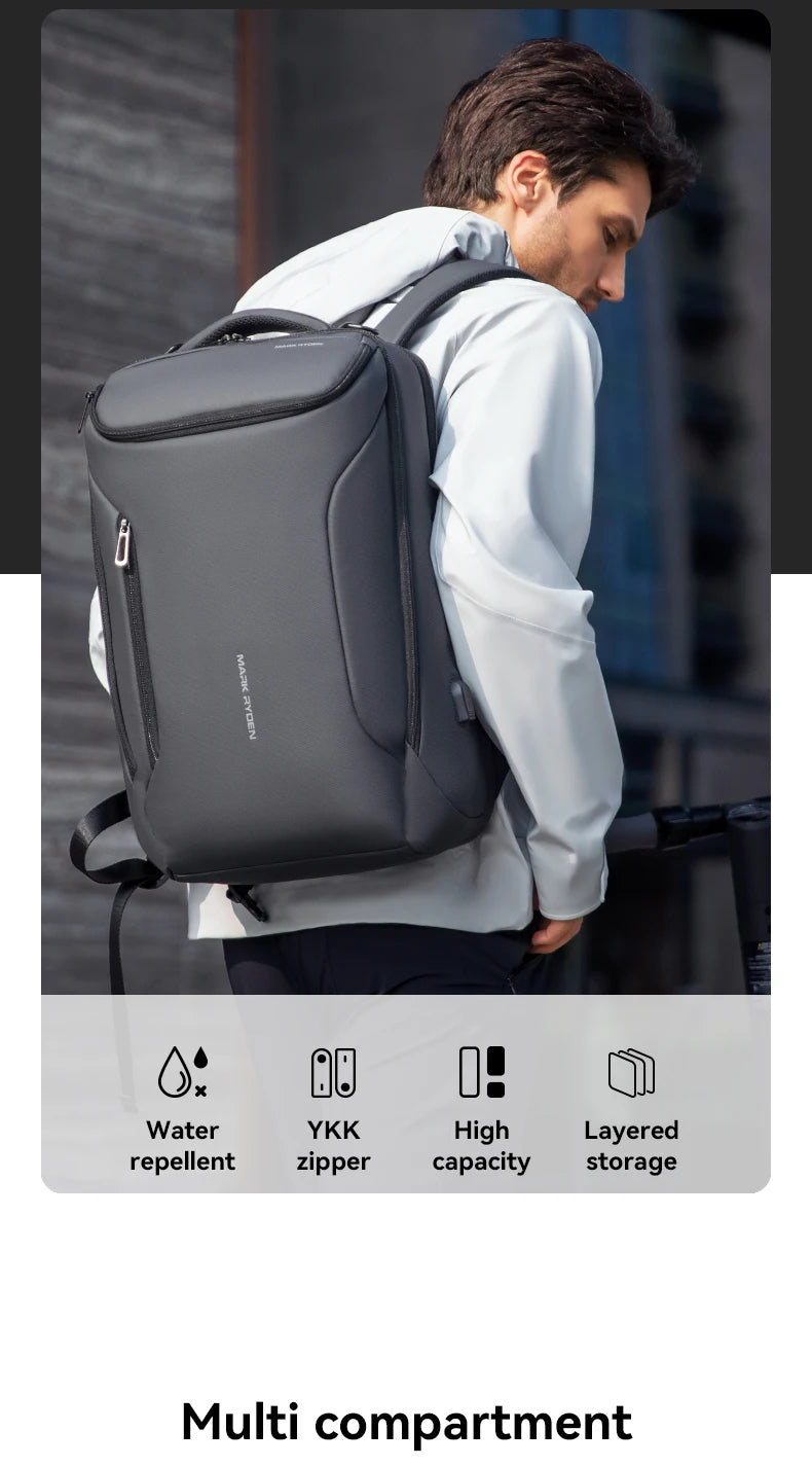 MARK RYDEN Waterproof Business & Travel Backpack with USB Charging