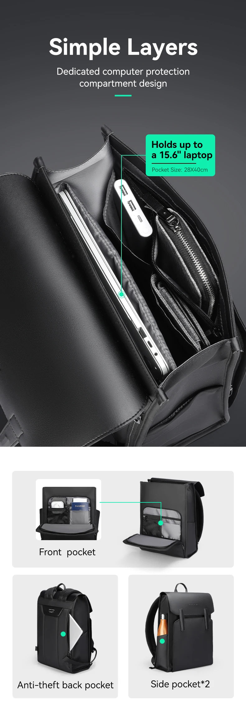 Mark Ryden Oxford +PU Leather Fabric  Light  Men's Business BackpackLeisure Computer Nordic Wind Student Bag