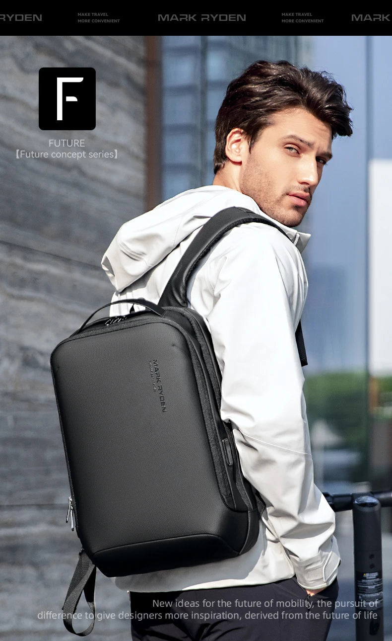 MARK RYDEN Slim Laptop Backpack for Men Business Minimalist Backpack YKK Zipper Scratch Resistant With USB