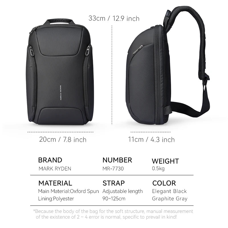 MARK RYDEN Crossbag Men's Chest Bag Waterproof  Functional Backpacks