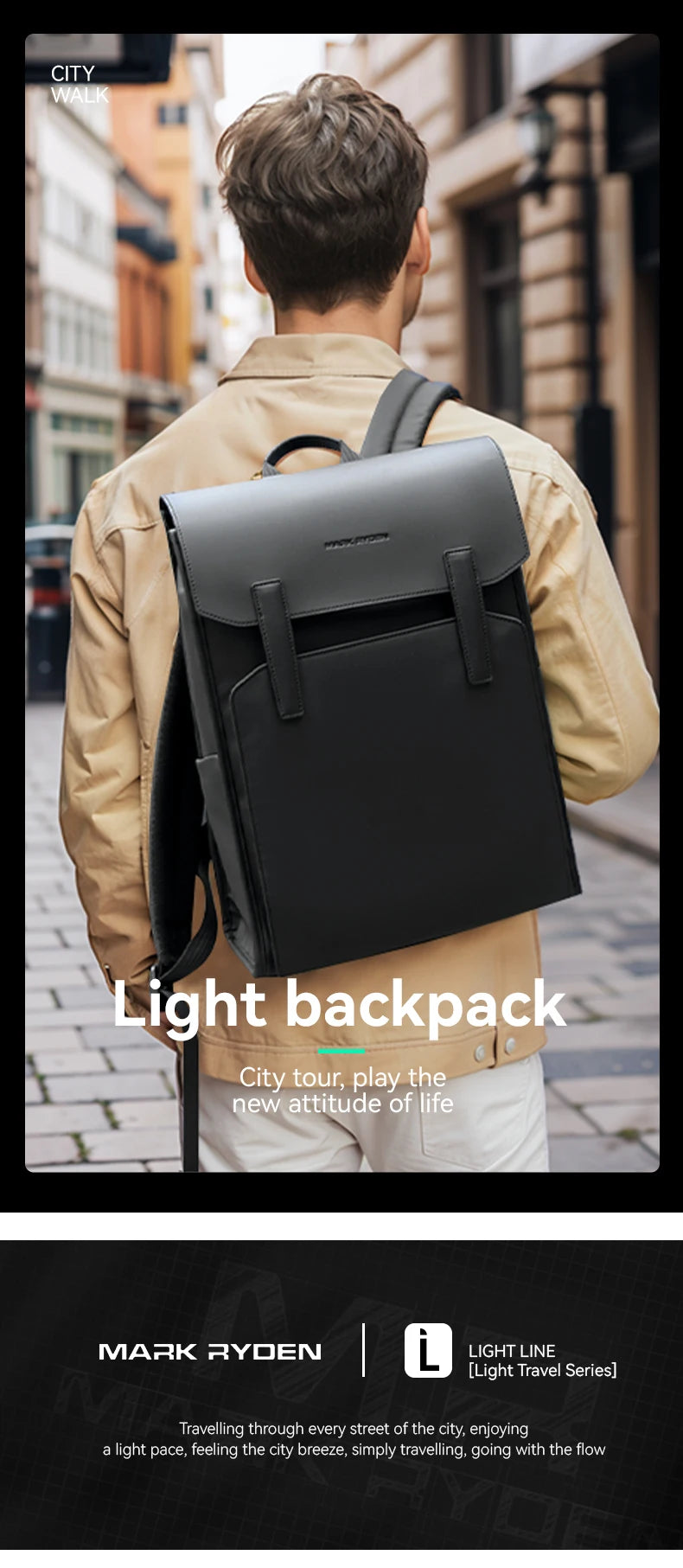 Mark Ryden Oxford +PU Leather Fabric  Light  Men's Business BackpackLeisure Computer Nordic Wind Student Bag