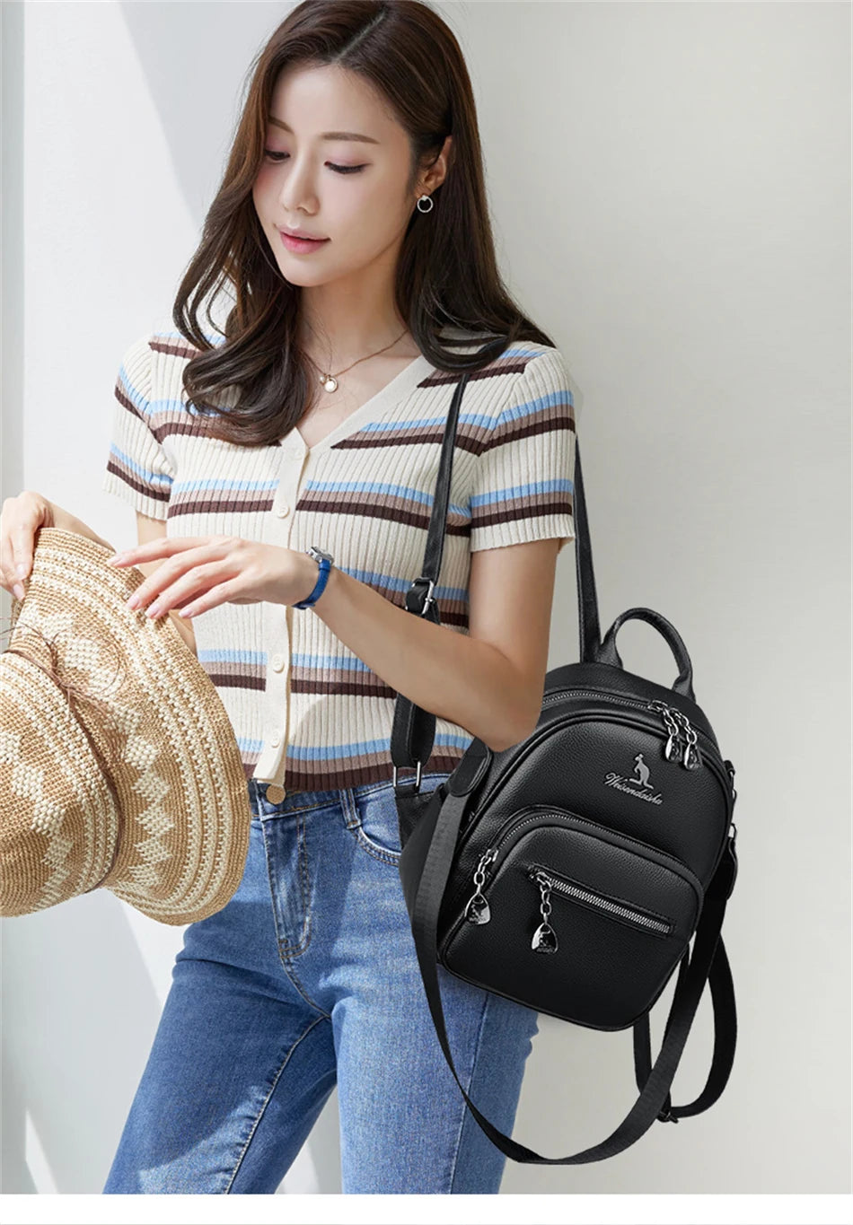 Sac à dos de voyage polyvalent en cuir