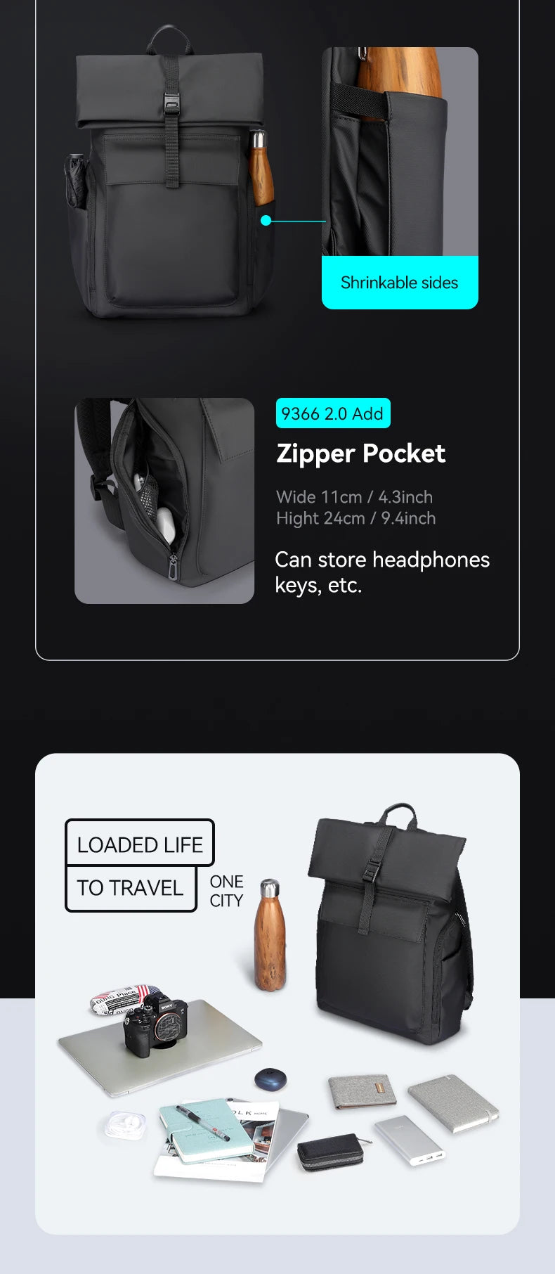 Mark Ryden Sac à dos roll-top professionnel – Ligne épurée