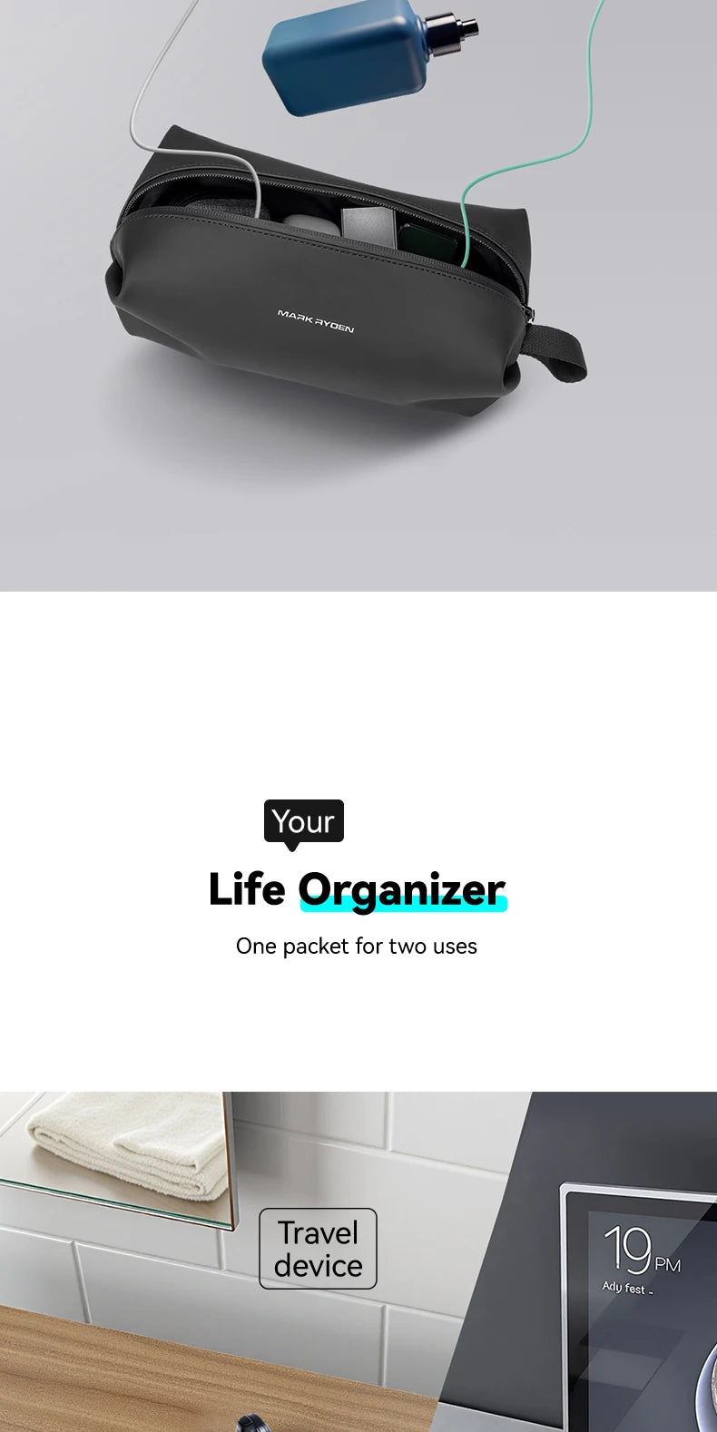 MARK RYDEN Toiletry Bag Travel Makeup Bag Pillow Type Waterproof Pouch Mini