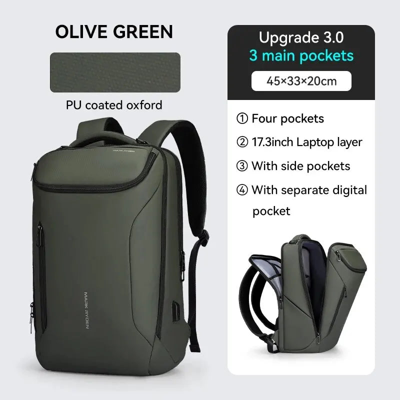 MARK RYDEN Waterproof Business & Travel Backpack with USB Charging
