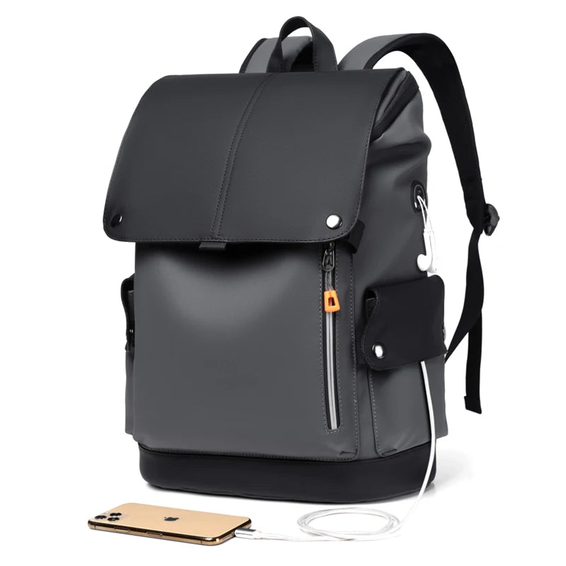 Sac à dos business en cuir PU imperméable avec port USB – Grande capacité