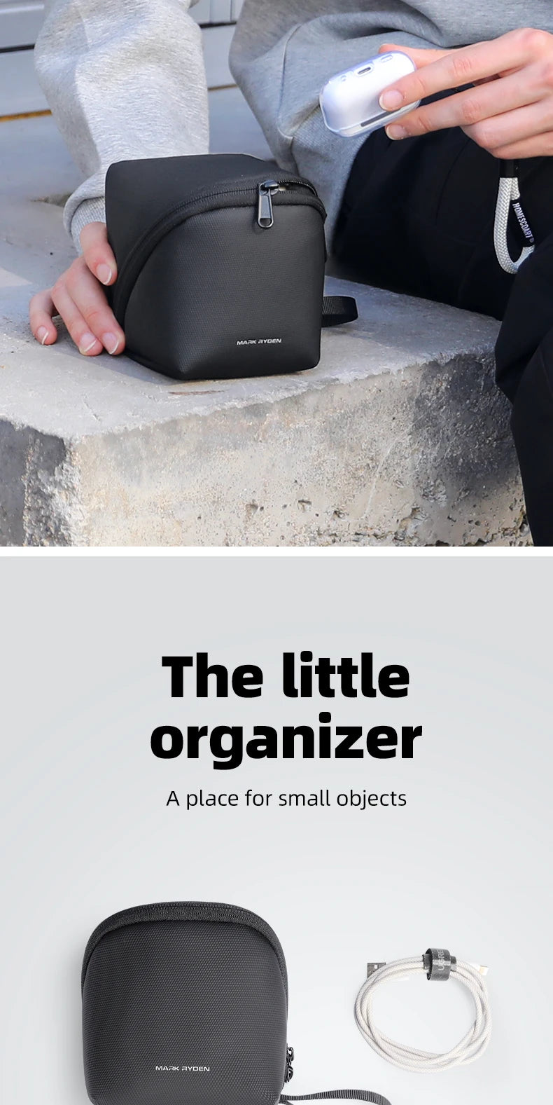 MARK RYDEN Cube Headphone Pouch Travel Makeup Bag Waterproof Toiletry Bag Elegant Black