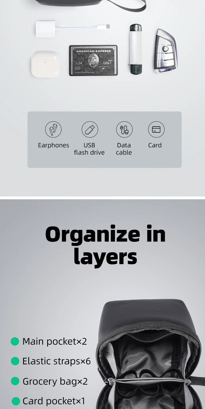 MARK RYDEN Cube Headphone Pouch Travel Makeup Bag Waterproof Toiletry Bag Elegant Black