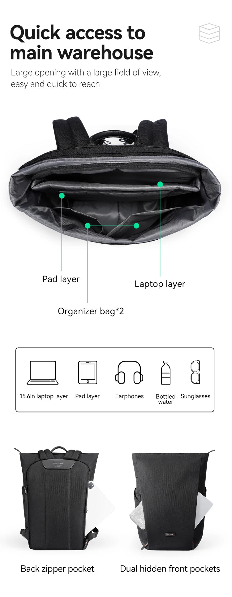 Mark Ryden Sac à dos multi-usage – Sport, mobilité et organisation